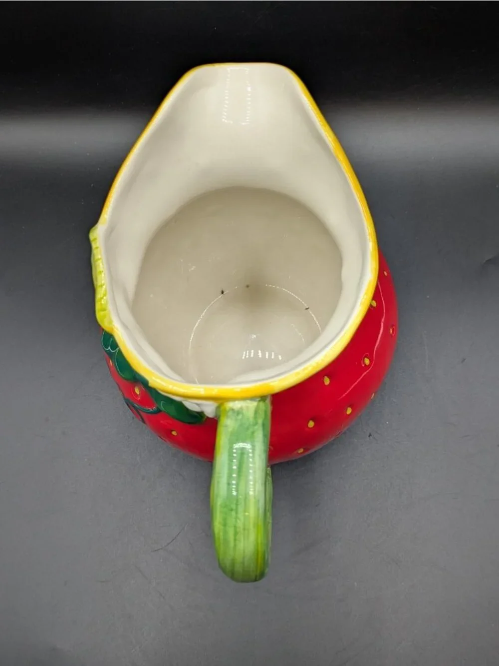Sur La Table Ceramic Strawberry Shaped Pitcher Water Lemonade Red Green 7.5